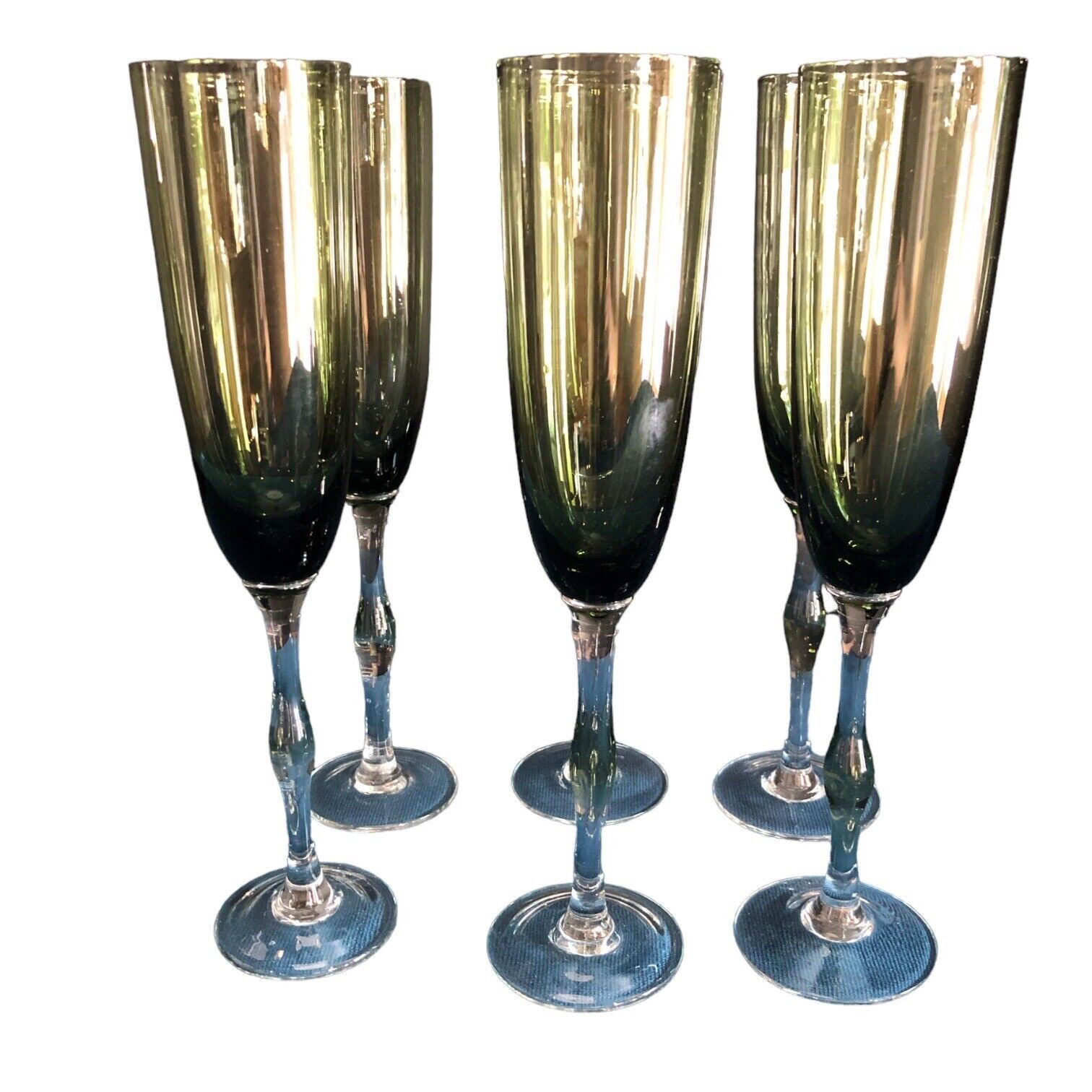 Champagne Flutes Contemporary Smokey Green Color Elegant Stemware
