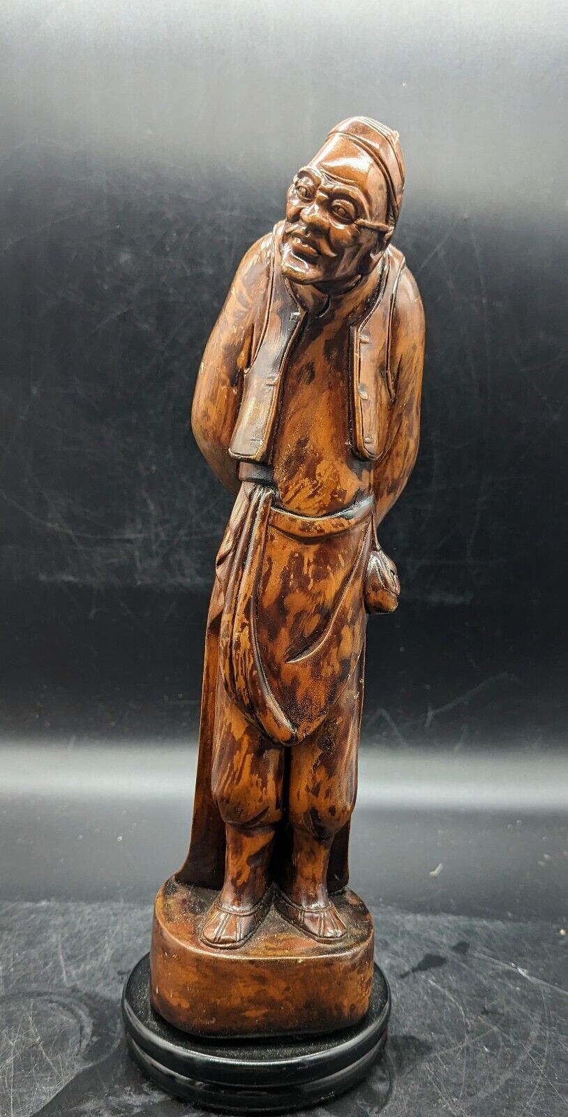 Vintage Hand Carved Chinese Wood Wooden Old Wiseman Figurine Sage  12.5\