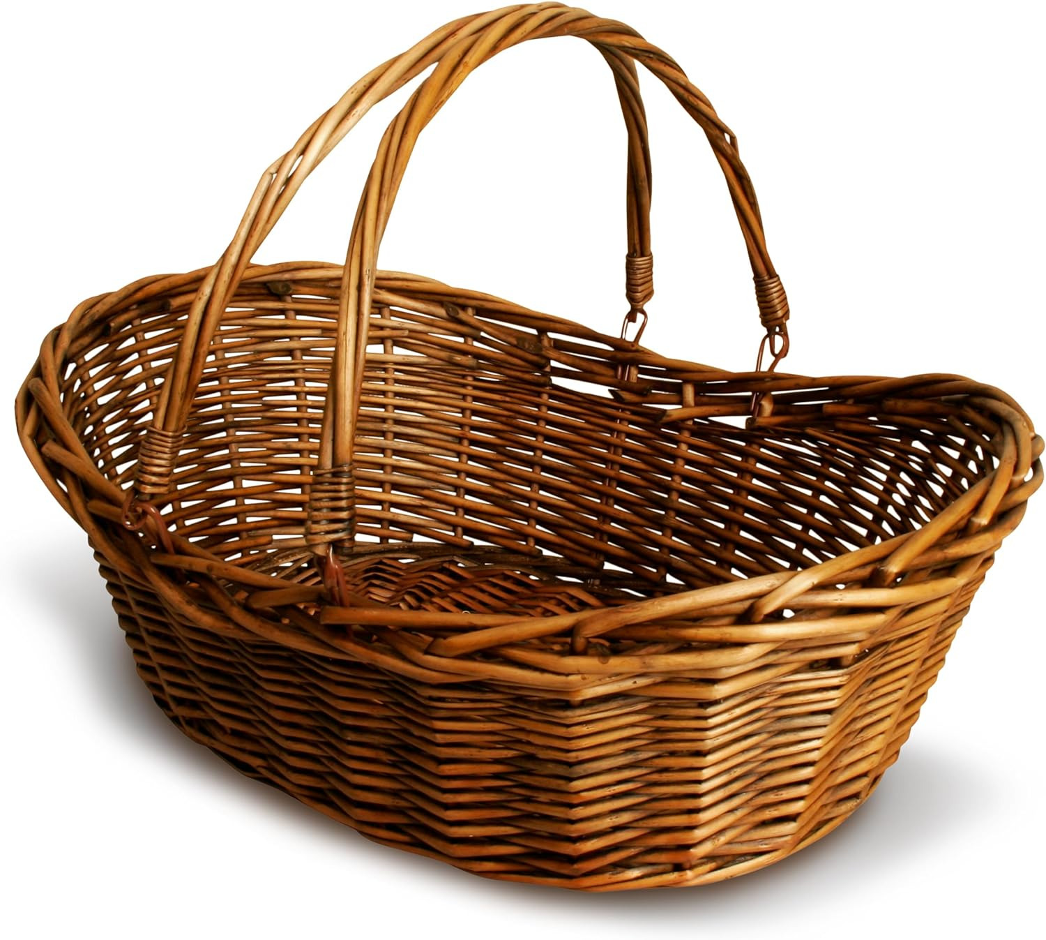 - Small Wicker Basket with Handle - Dark Brown Hand Woven Harvest Basket - Wicke