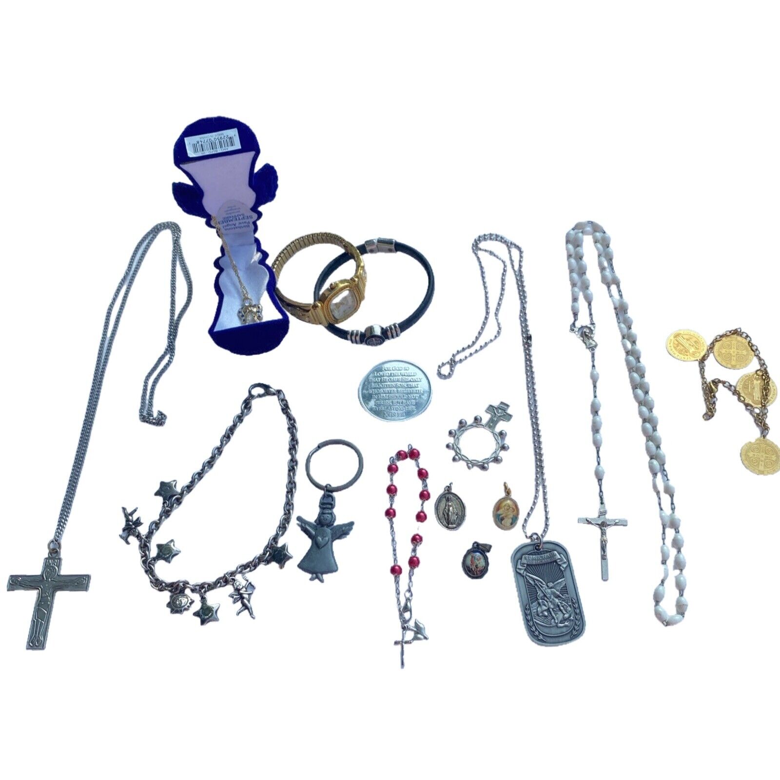 Vintage Catholic Rosary Metals Cross Jewelry Lot