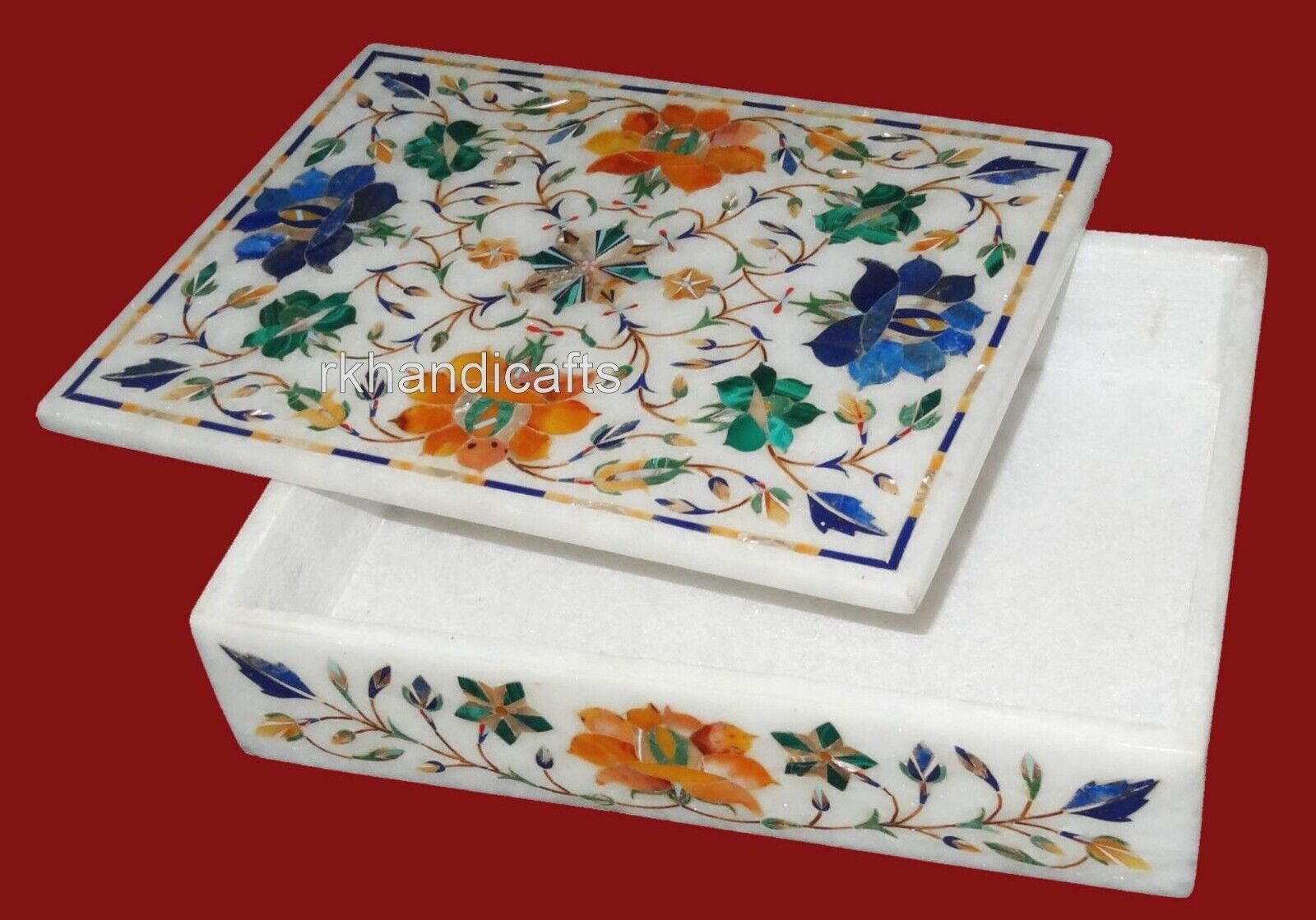 8 x 6 Inches Marble Trinket Box Creeper Pattern Inlay Work Corporate Gift Box