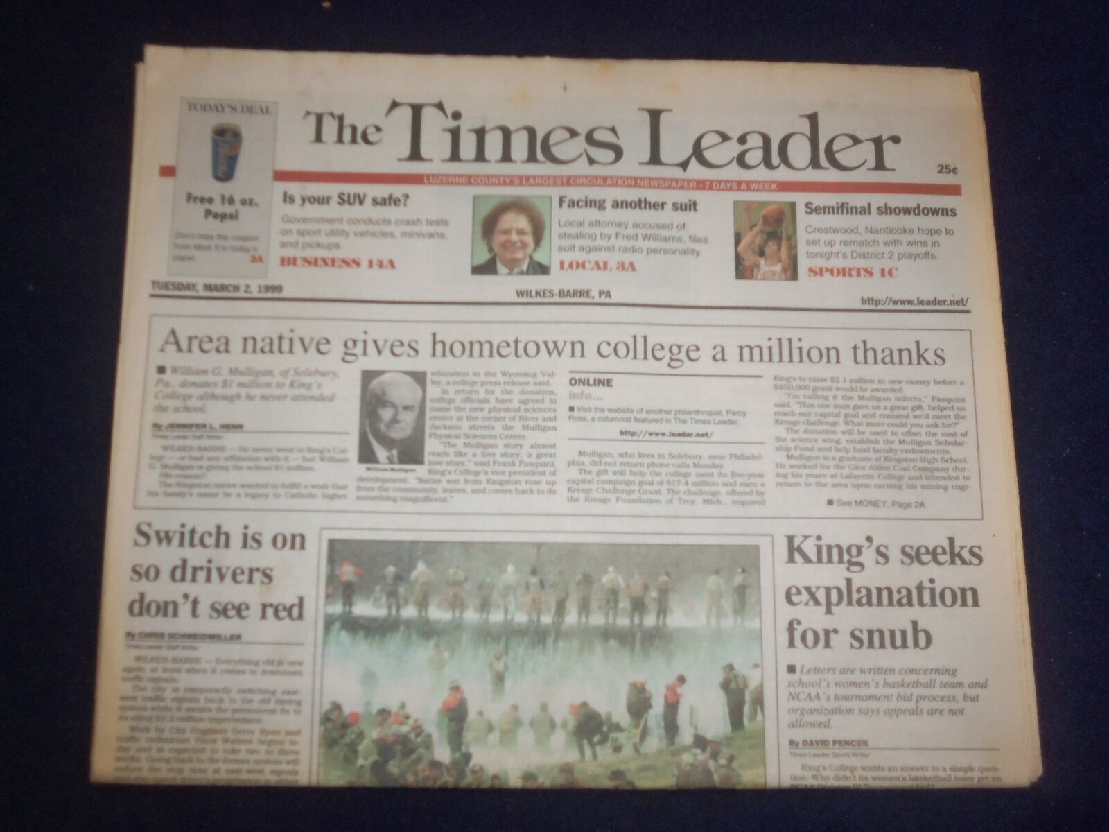 1999 MAR 2 WILKES-BARRE TIMES LEADER - KING'S COLLEGE SNUBBED FOR NCAA - NP 8248