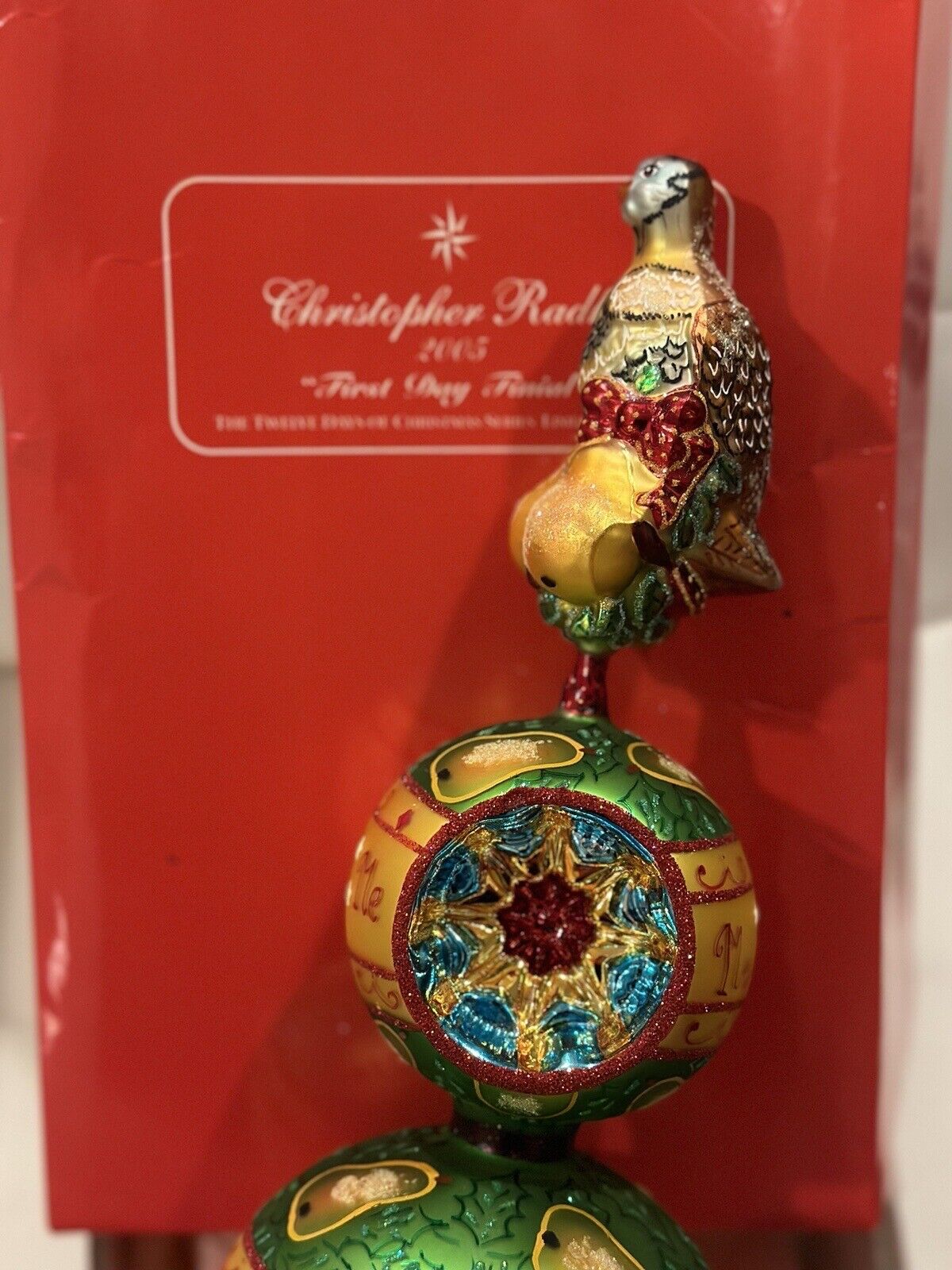 2005 Christopher Radko FIRST DAY - 12 Days Of Christmas PARTRIDGE Finial