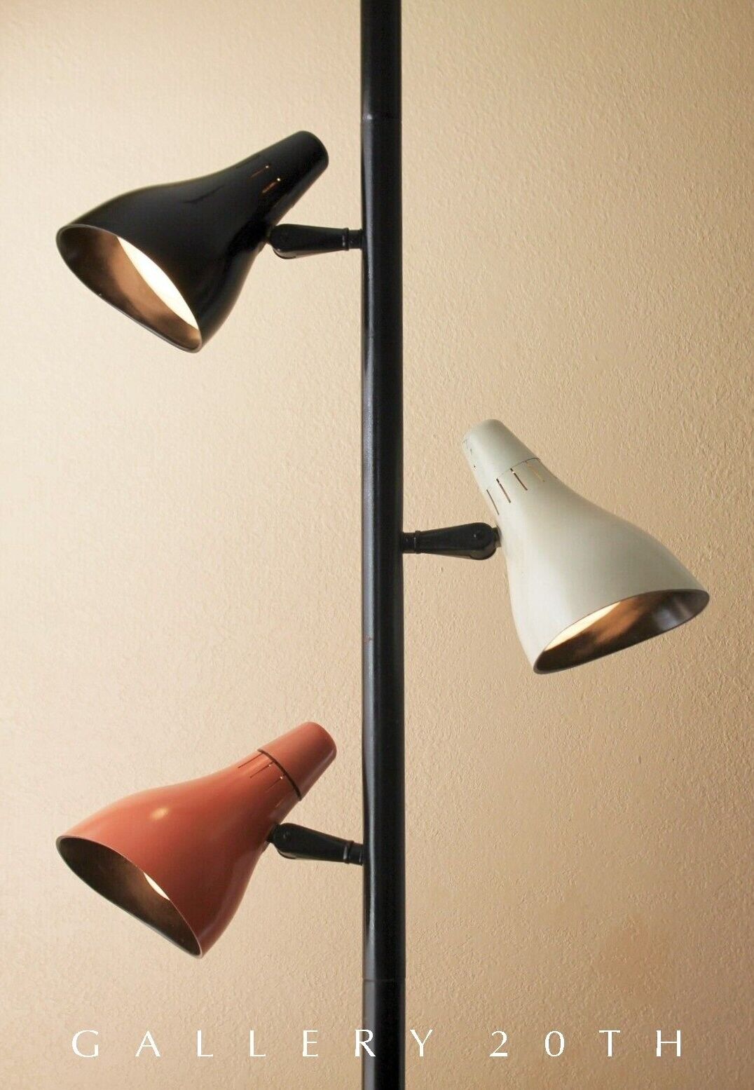 VTG MCM 1956 LIGHTOLIER TENSION POLE LAMP FIBERGLASS SHADES 50S GERALD THURSTON