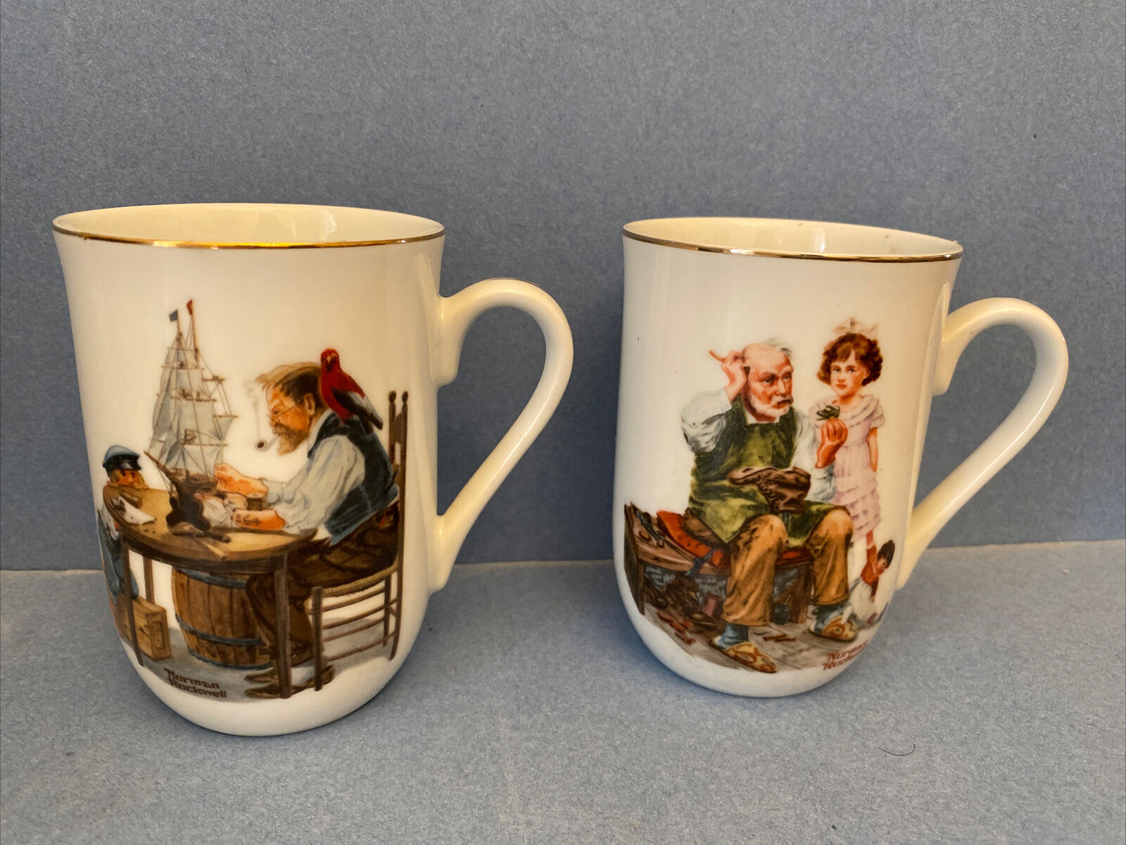 Norman Rockwell 1982 Vintage - For a Good Boy & The Cobbler - Mug Cups (2)