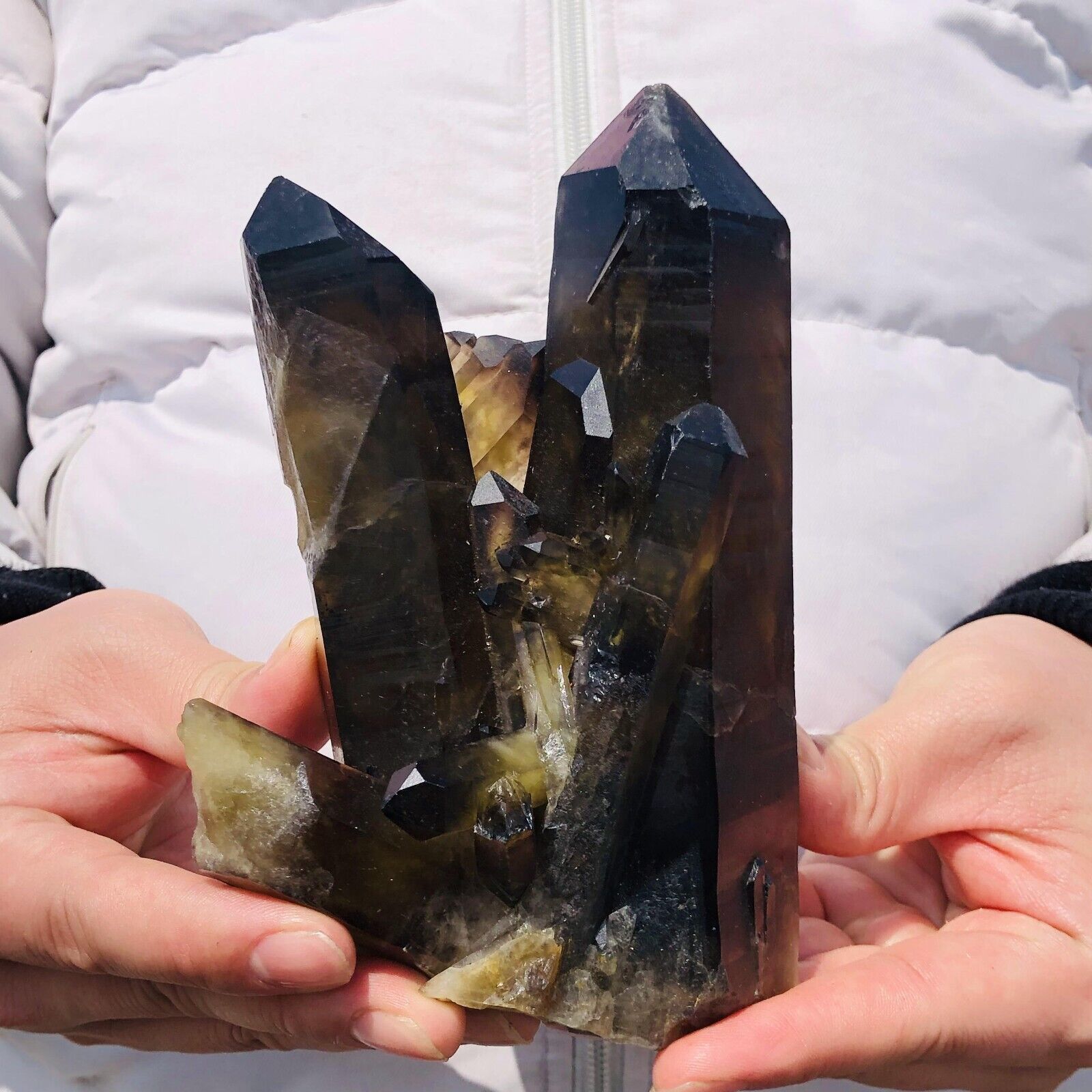925g Natural Smoked Black Quartz Crystal Cluster Mineral Specimen Healing