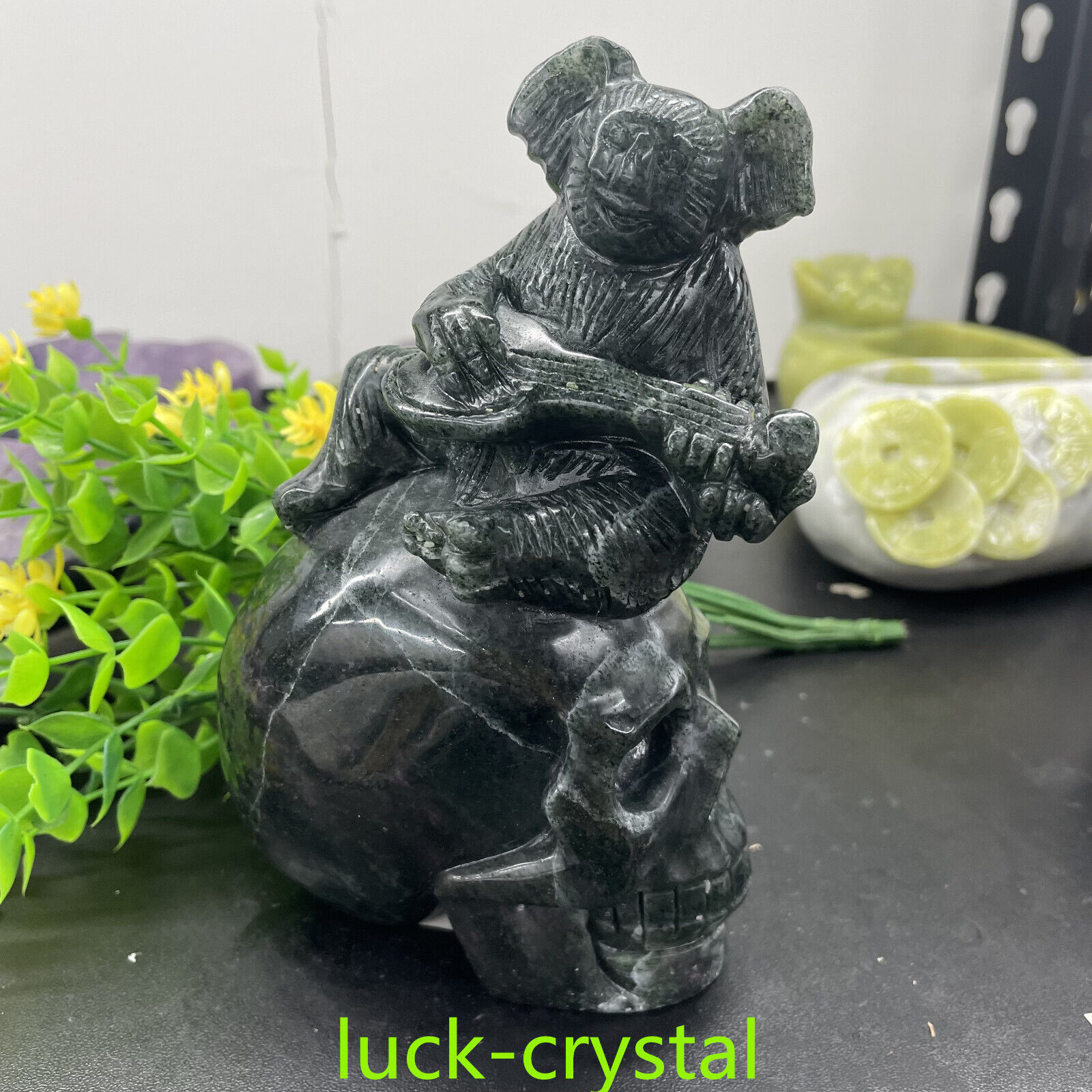 1020g+ Natural Green Jade Quartz Hand Cavred Crystal Skull Healing1PC,43h2