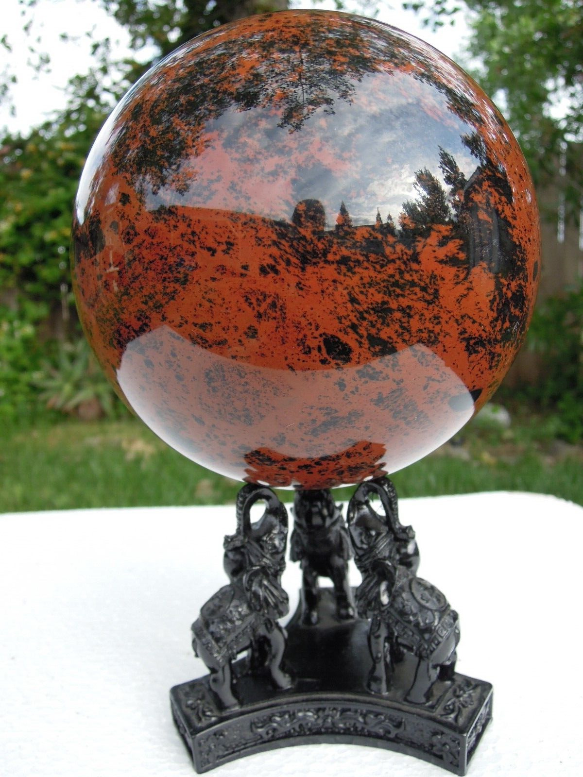 7.5 LB Natural Red Mahogany Obsidian Quartz Crystal Sphere with FREE STAND