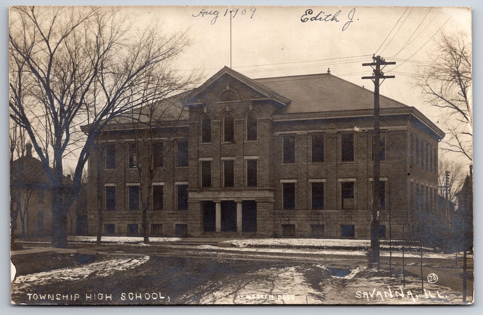 Savanna Illinois~Township High School~T Intersection~Snow on Road~1909 RPPC