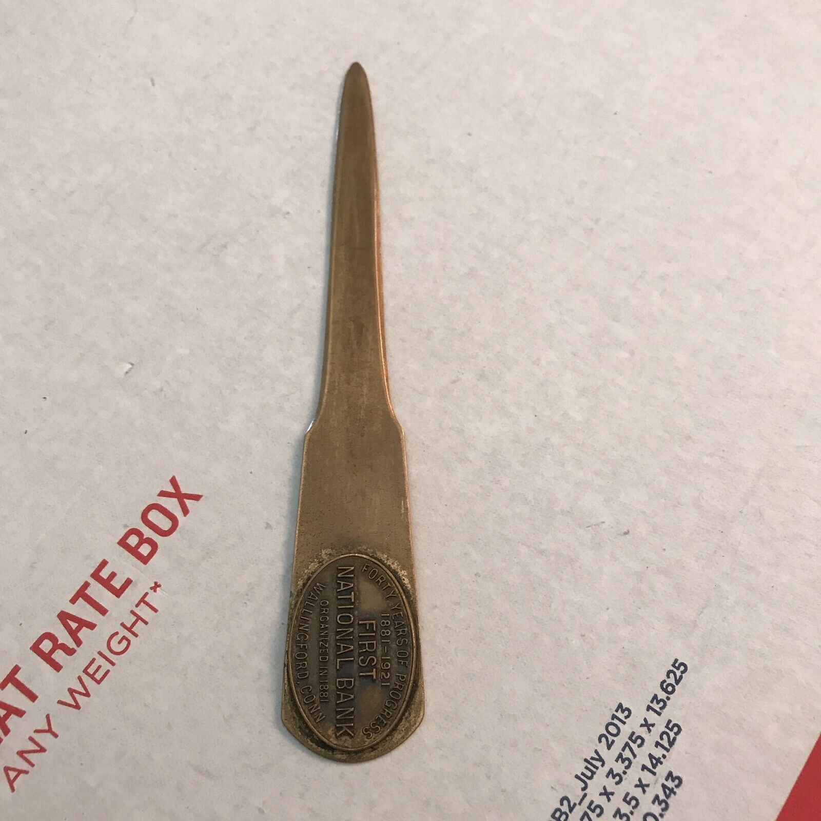 Antique 1921 Genuine Bronze commemorative Letter Opener by First National Bank