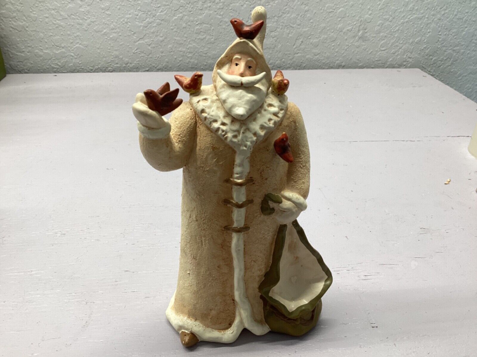 Vintage Santa Claus With Birds Hand Painted Ceramic Mold 8.5 Inch Statue