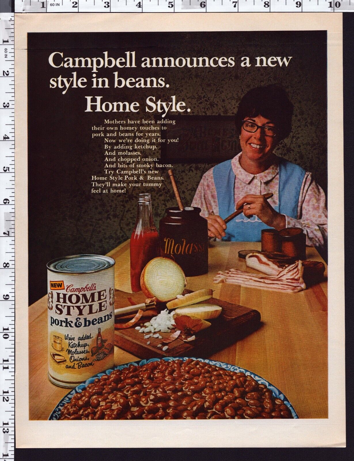 1969 Vintage Print Ad Campbell's Home Style Pork & Beans