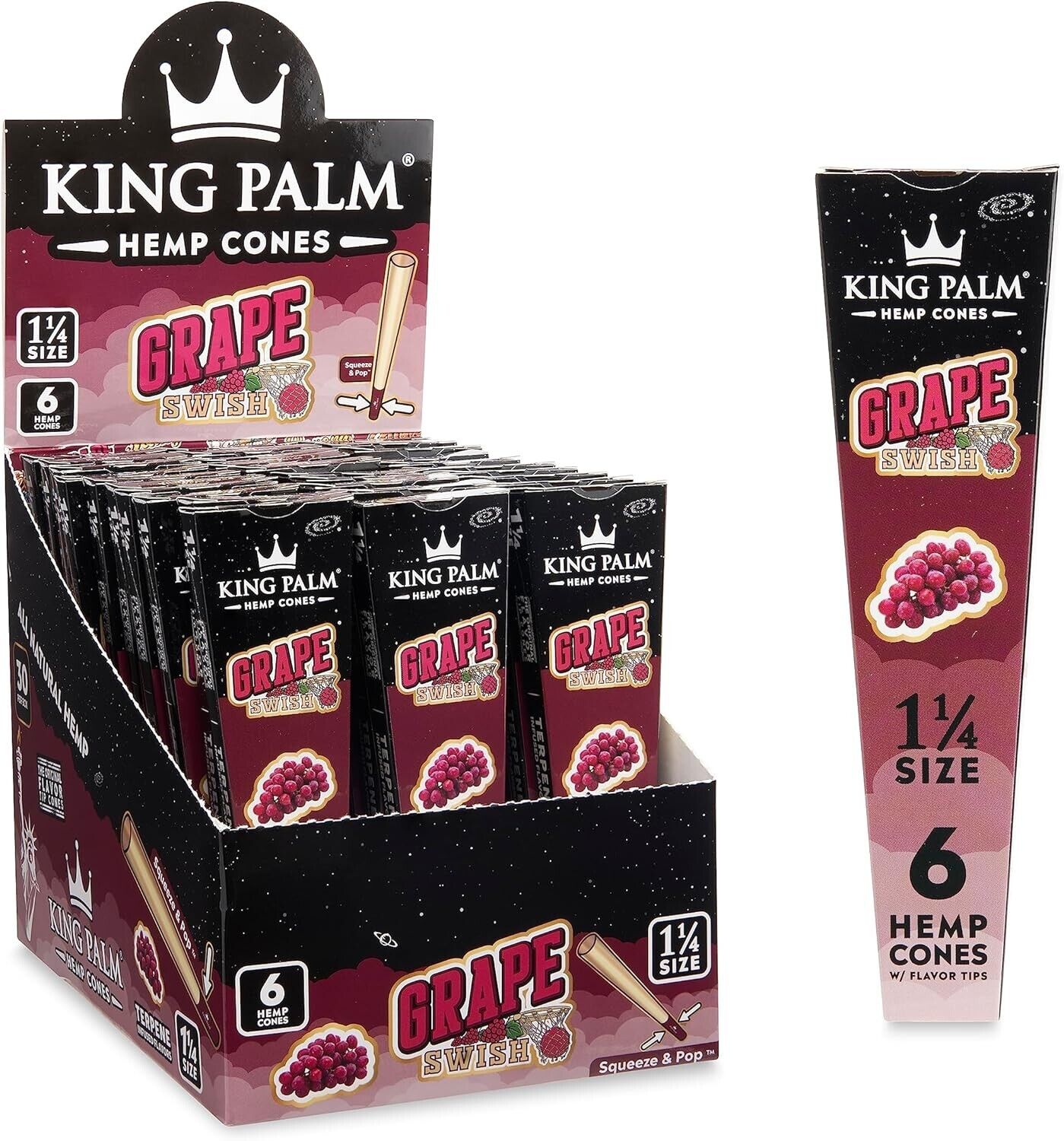 King Palm | 11/4 Size | Grape Swish | 6 per pack | 30 pack Display