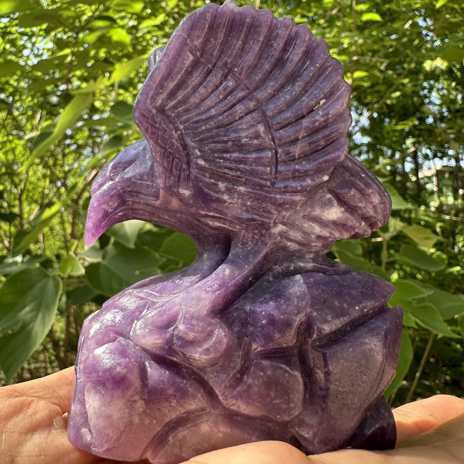 455g  Natural purple mica  hand carved eagle Crystal quartz cluster Gift