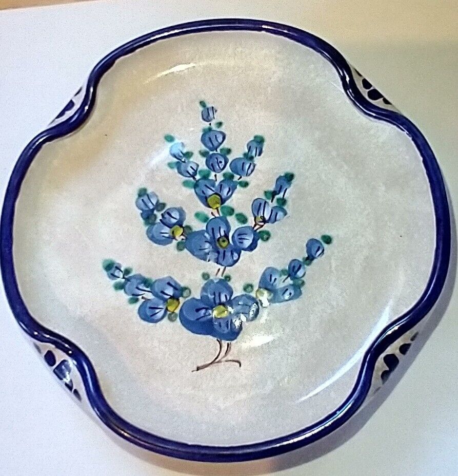 Vintage Orvieto Pottery Blue Flower Trinket Hand painted 5.5\