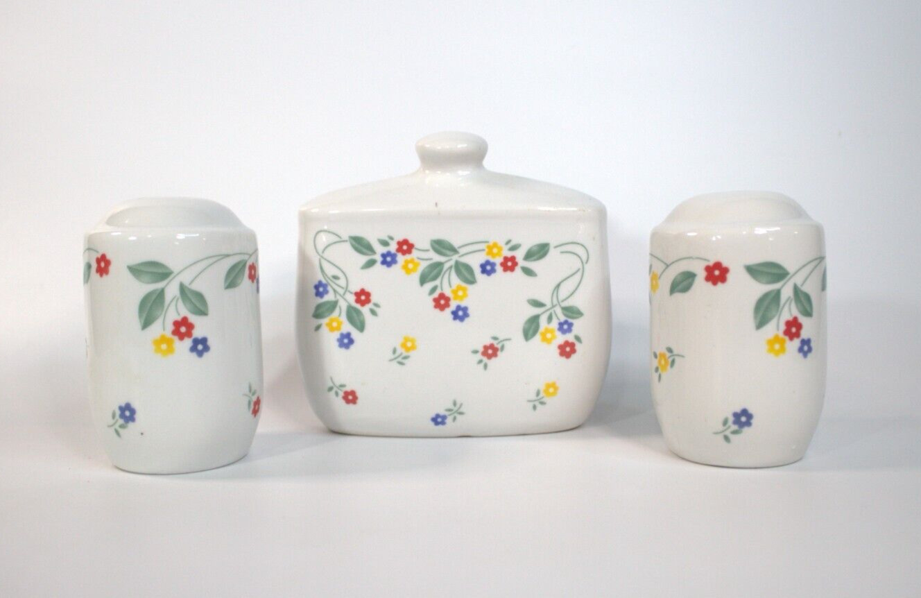 VTG Corningware Spring Meadow Floral Napkin Holder & Salt Pepper Shakers Ceramic