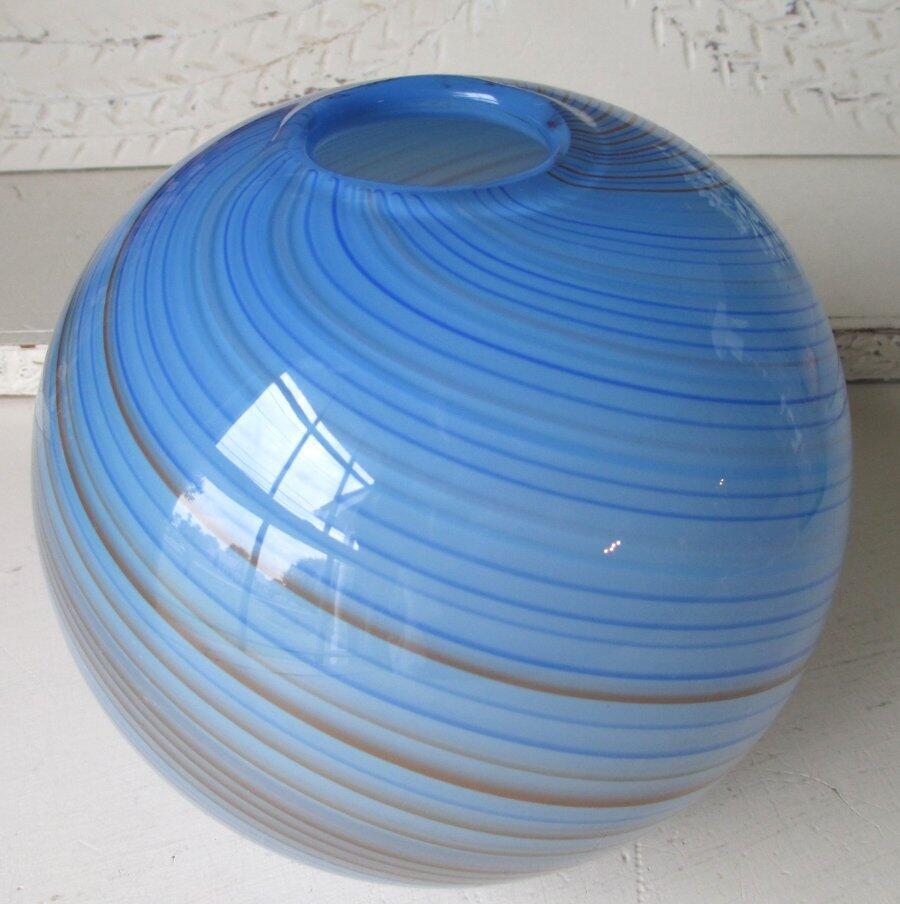 ~ Vintage Murano Hand Blown Spiral Art Glass Vase Round Dino Martens  ~