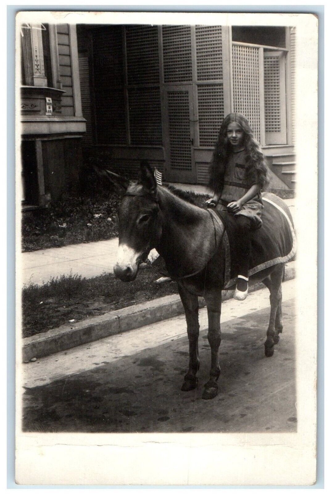 c1910\'s Alice Thompson Riding Mule Horse RPPC Photo Posted Antique Postcard