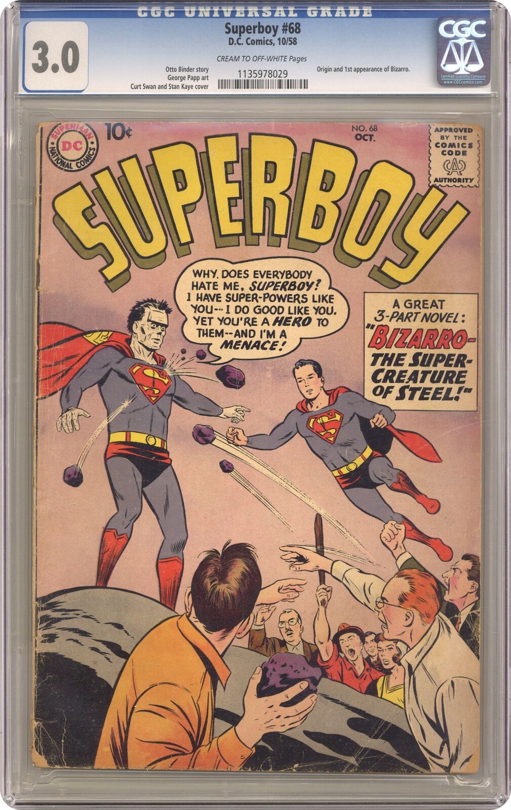 Superboy #68 CGC 3.0 1958 1135978029 1st app. Bizarro
