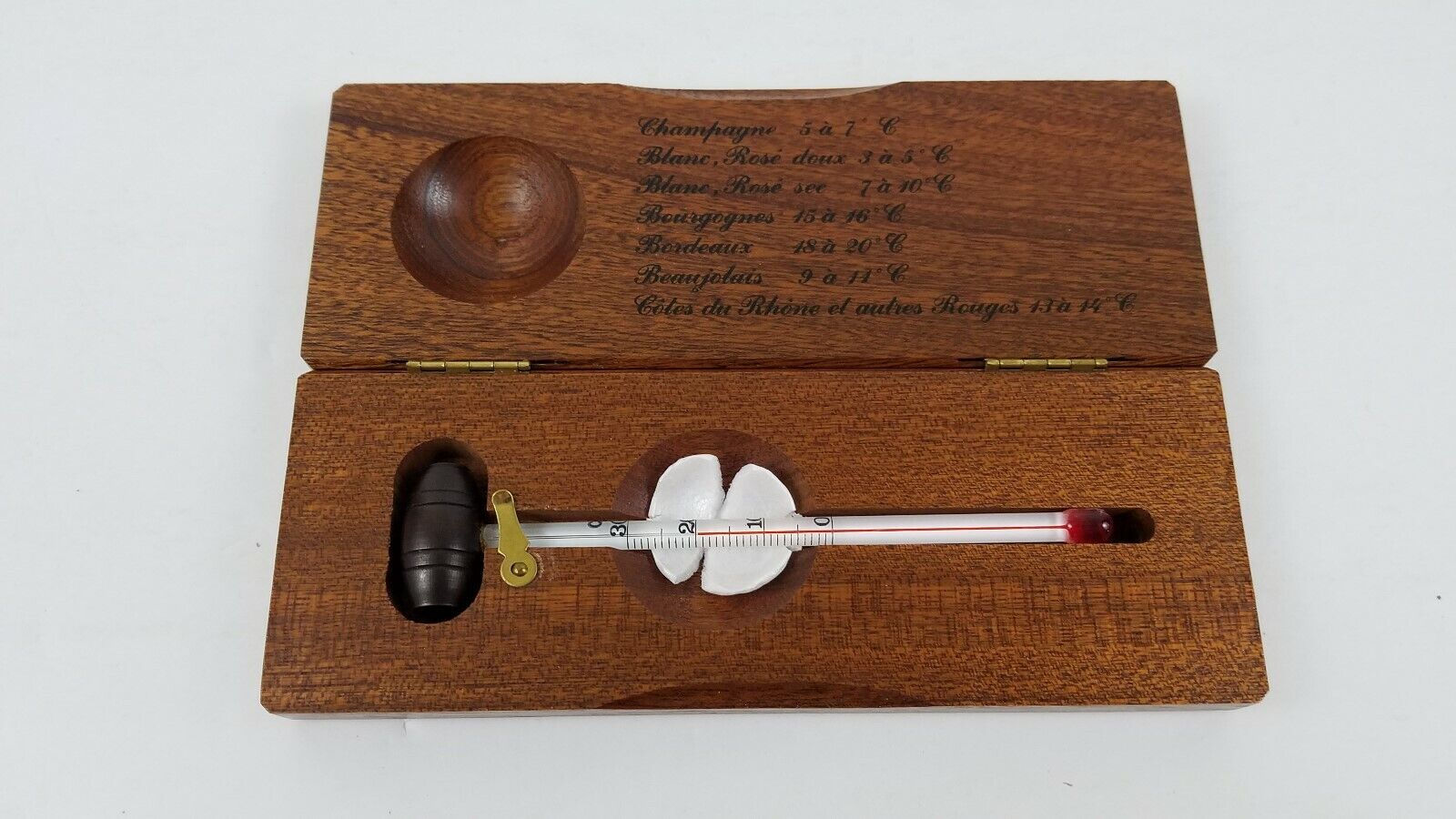 Vintage French Wine Thermometer Wood Box Pour Servir A la Juste Temperature