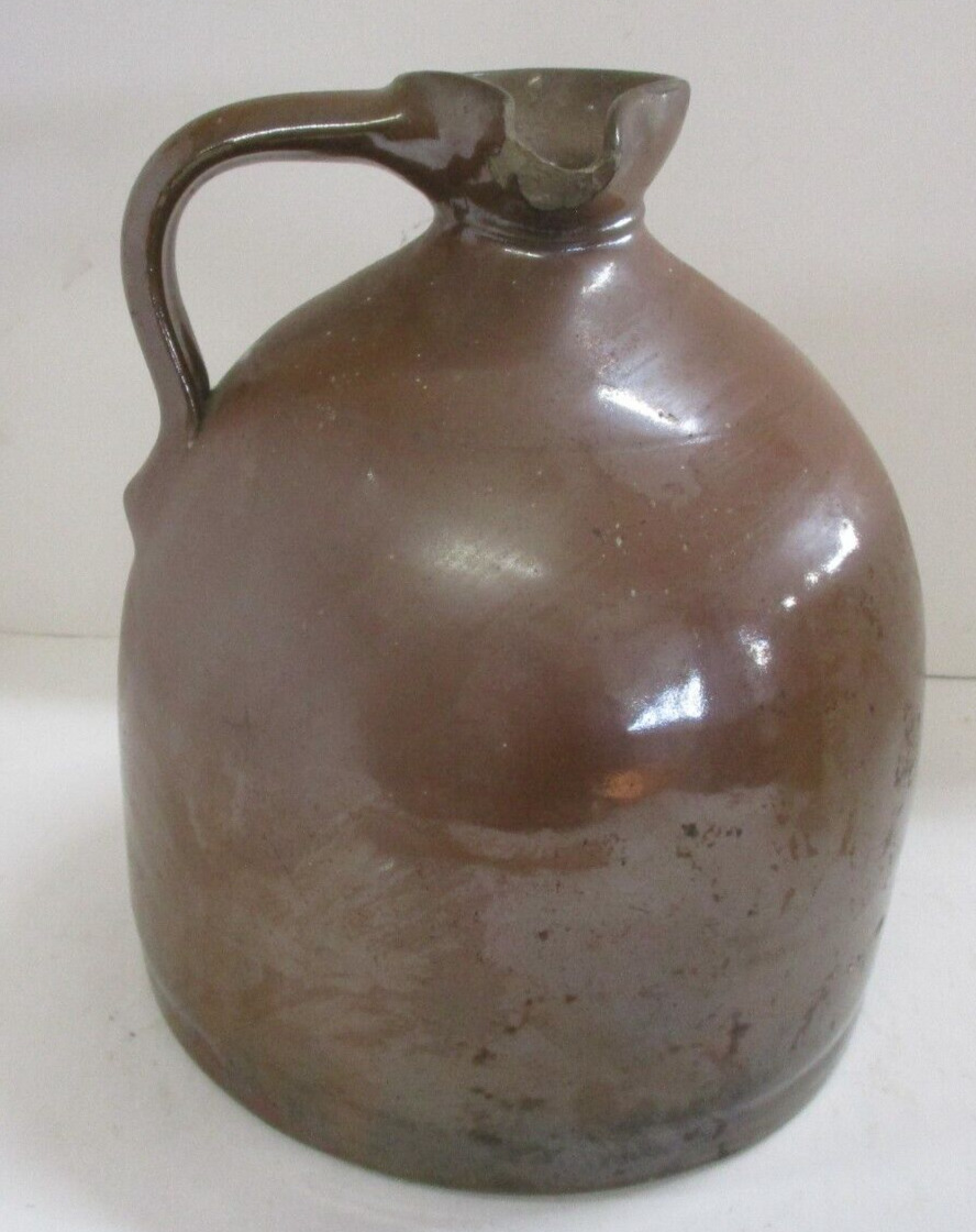 Antique Brown Stoneware Pottery Jug .. Chipped Lip