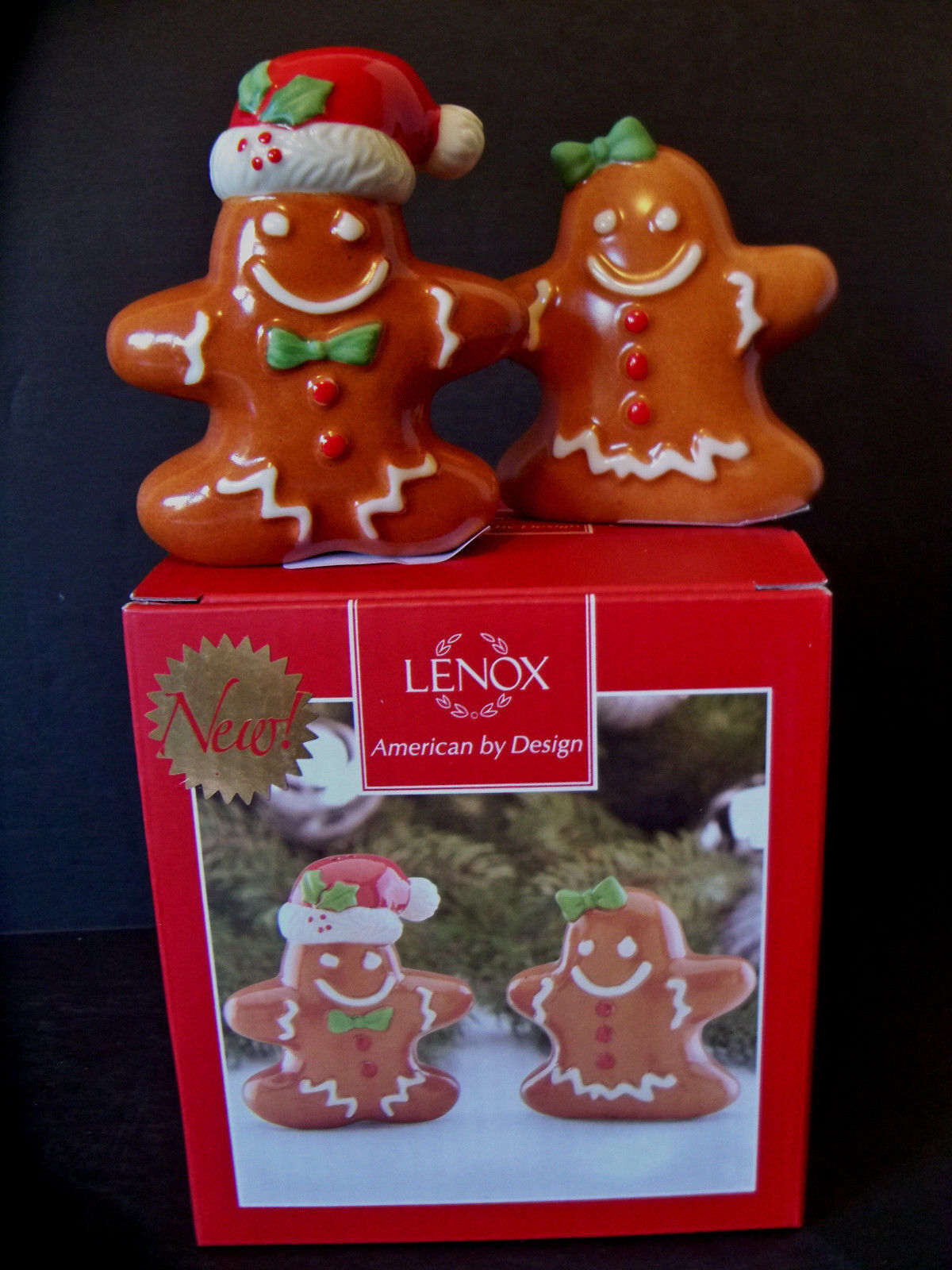 Lenox Gingerbread Ginger Couple Salt & Pepper Set Christmas 3.4\