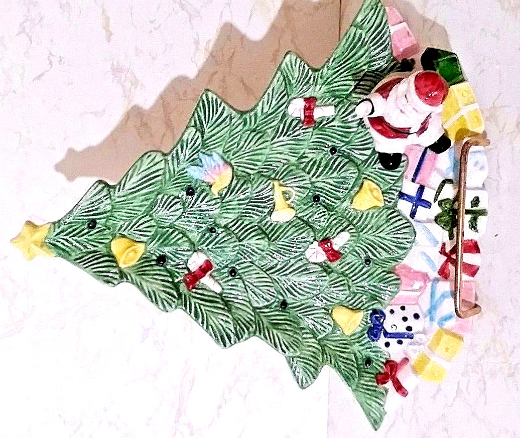 1994 Fitz & Floyd Christmas Tree Dish W/3D Santa Sitting UP On It 9\