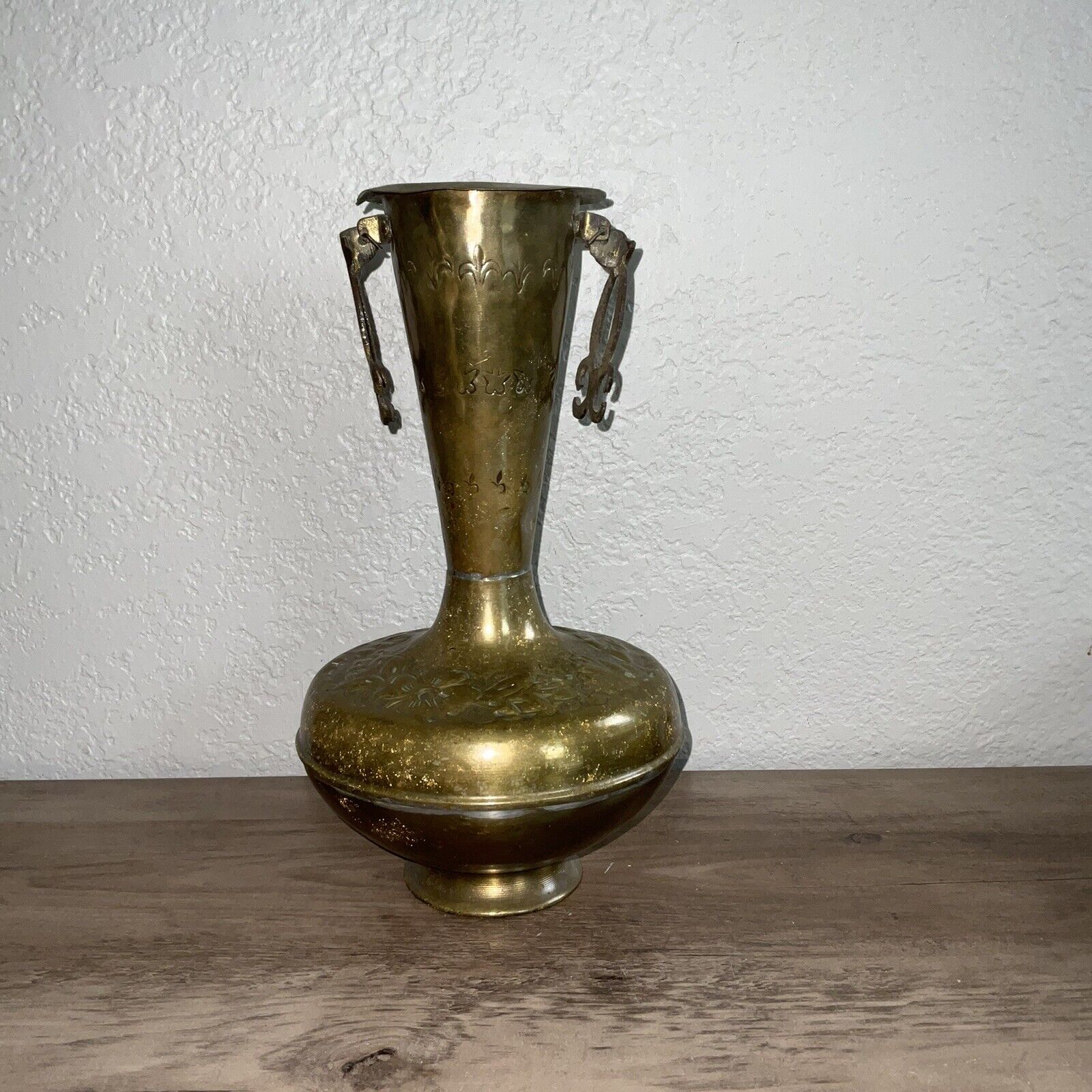 Vase Etched Floral Brass Türkiye 1970’s