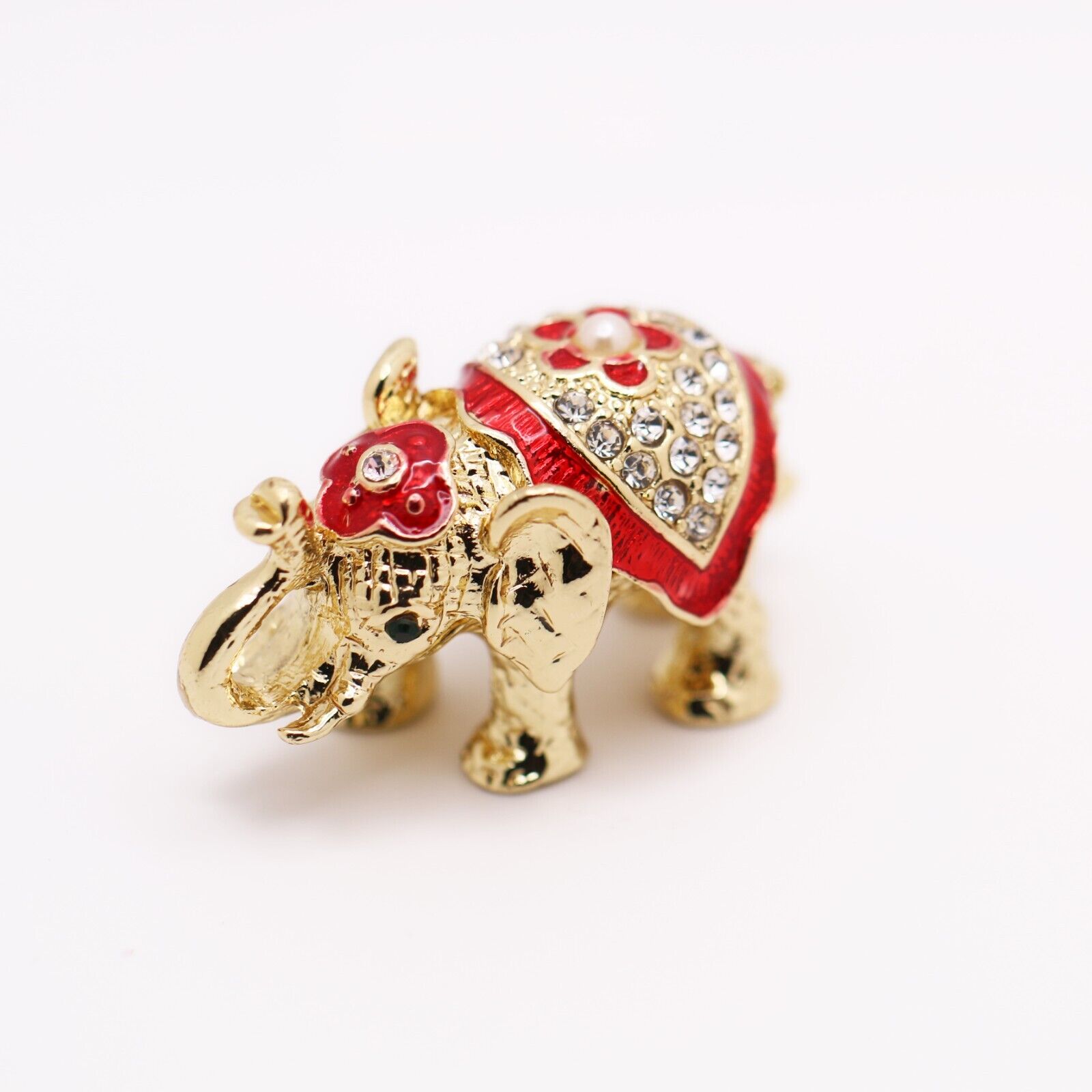 Bejeweled Enameled Animal Trinket Box/Figurine With Rhinestones-Tiny Elephant