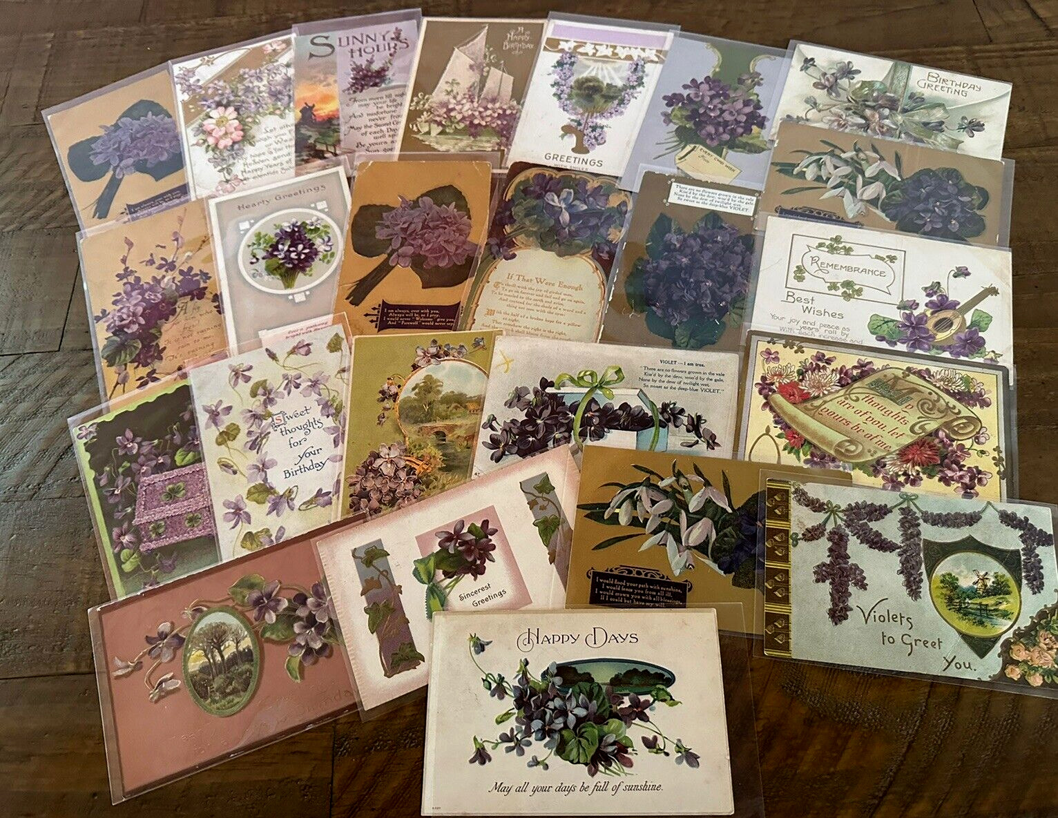 Nice~Lot of 23 Greetings Postcards with Purple Violets Flowers~in Sleeves~h747