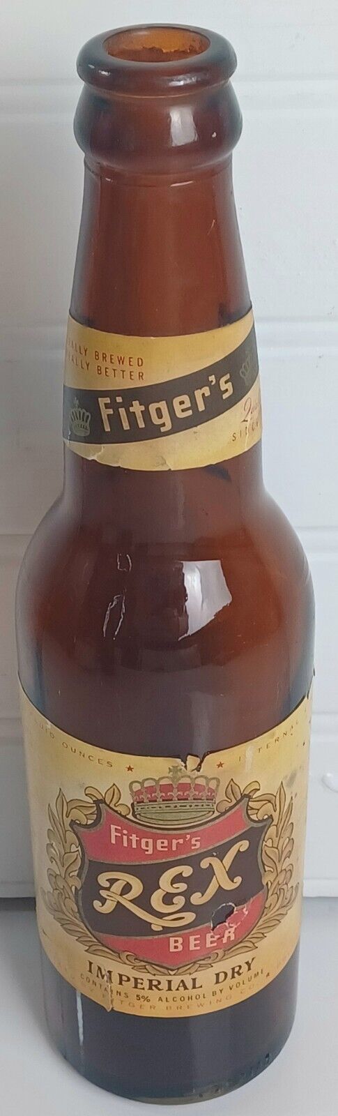 Vintage FITGER’S REX BEER GLASS BOTTLE IMPERIAL DRY STRONG 12 Fl Oz VERY RARE