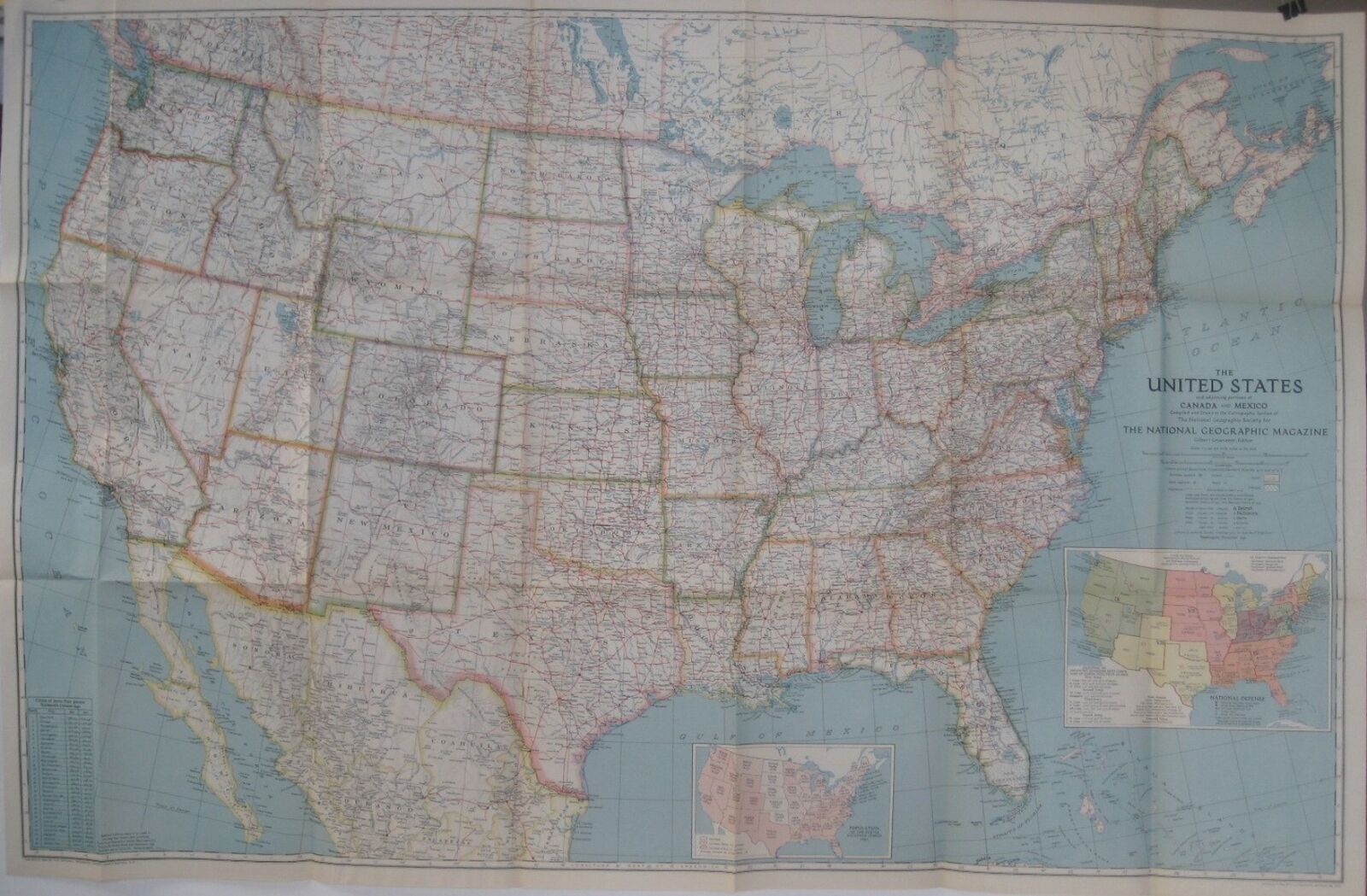 Large-Format 1940 Road Map UNITED STATES Route 66 Army Posts Texas Florida Color