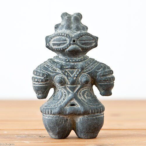 Japanese Dogu Jomon period Clay statue Earthen figure Doll Ancient Black 11.7cm