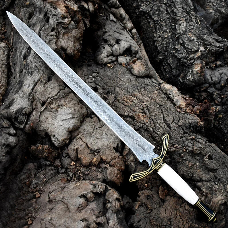 CUSTOM HANDMADE DAMASCUS STEEL VIKING BATTLE READY SWORD COMBAT SWORD