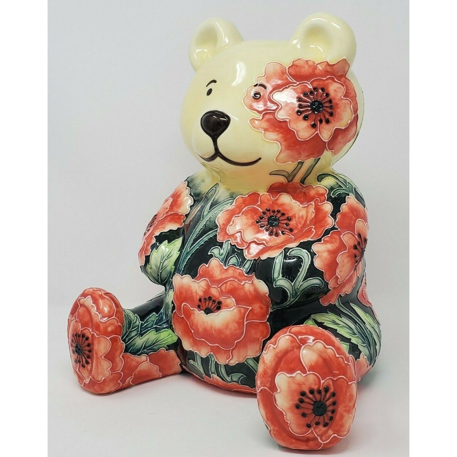 Large Bear Figurine Relief Poppies Country Artists Willow Hall Natures Palette
