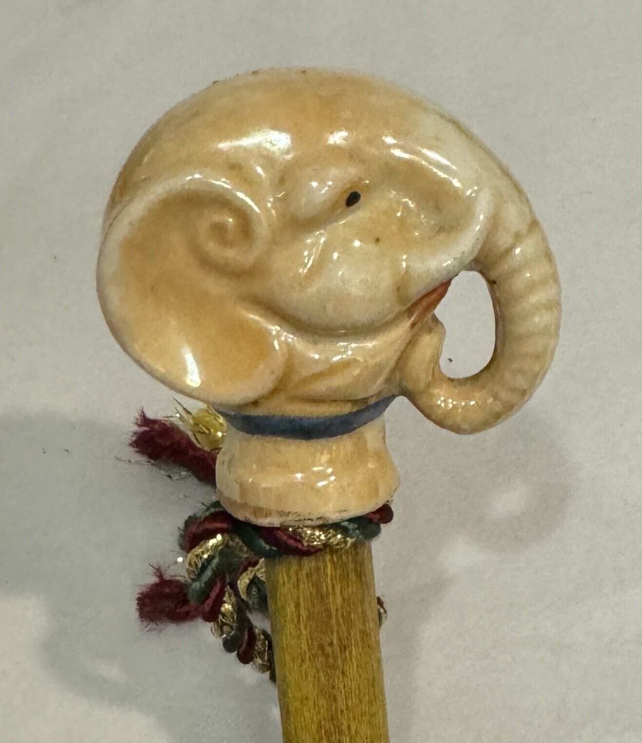 Vintage Antique Carnival Cane Walking Stick Souvenir Porcelain Elephant 34” Long