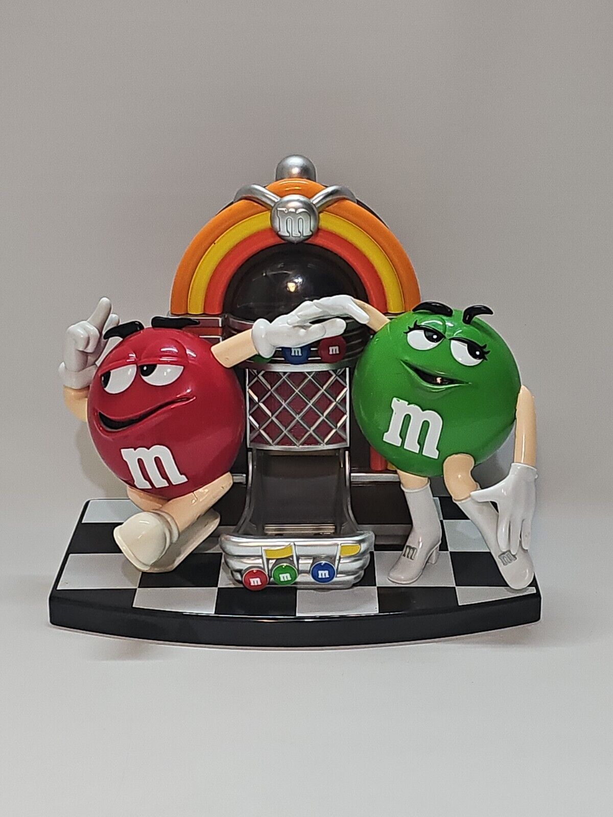 Vintage M&M´s JUKE BOX CANDY DISPENSER RED GREEN Rock And Roll Cafe Fast Ship 