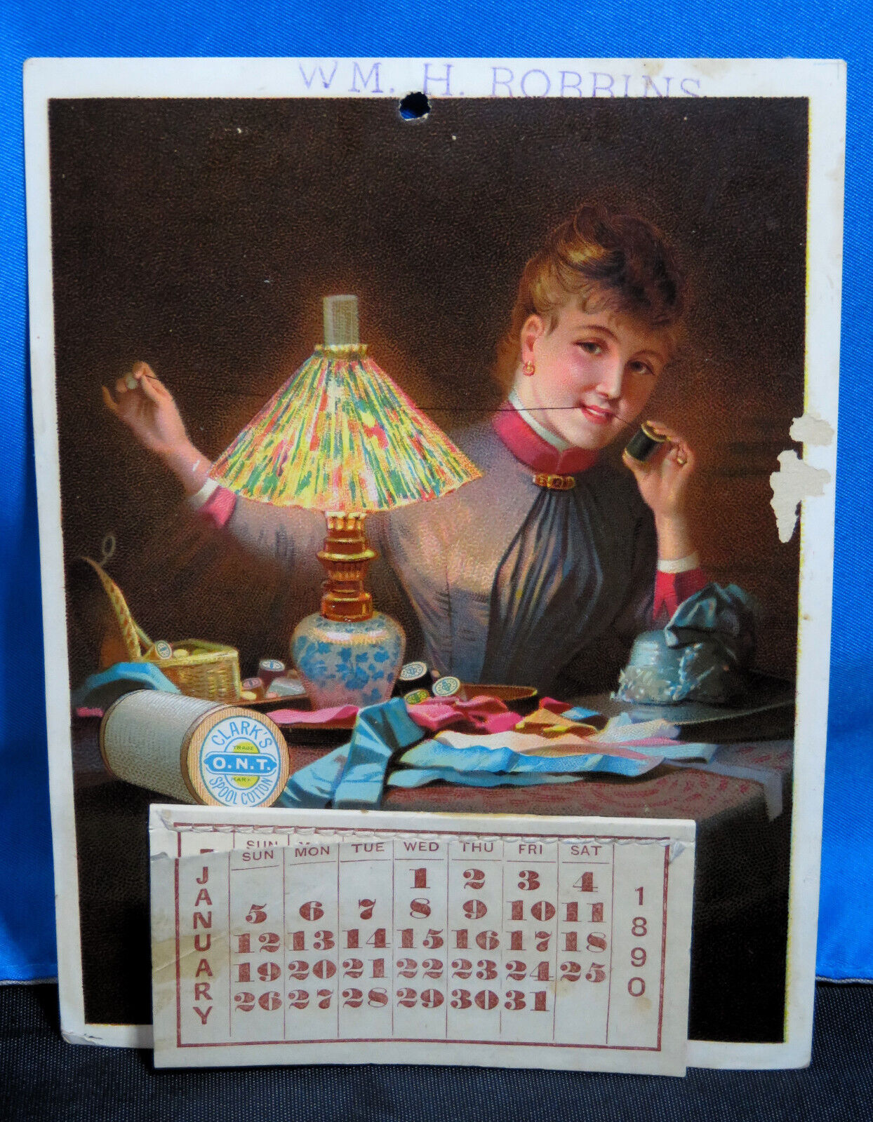 Antique Victorian American Clark's Spool Cotton Advertising Trade Card Calendar