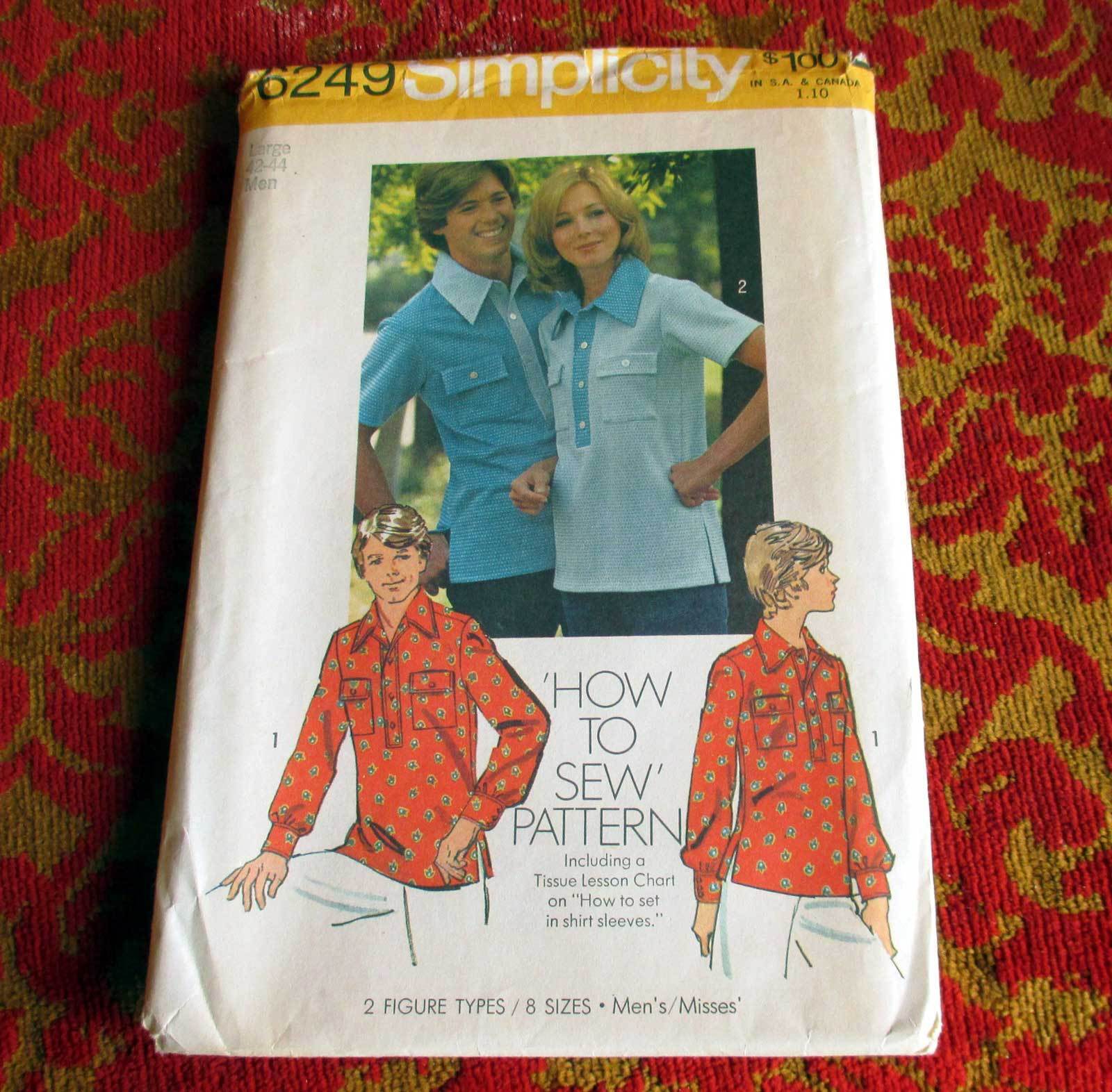 Vintage 1974 Pattern for Men\'s Misses SHIRT Chest 42-44 L UNCUT Simplicity 6249