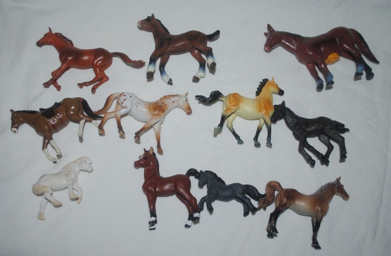 Vintage small plastic horse figures lot, various sizes & brands, LOT OF 11