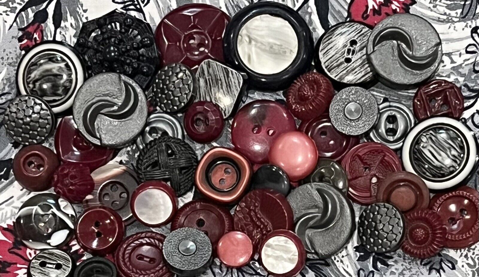 Vintage Bright & Colorful Lot Buttons Lot Mixed Variety  Wine & Silver Metallic
