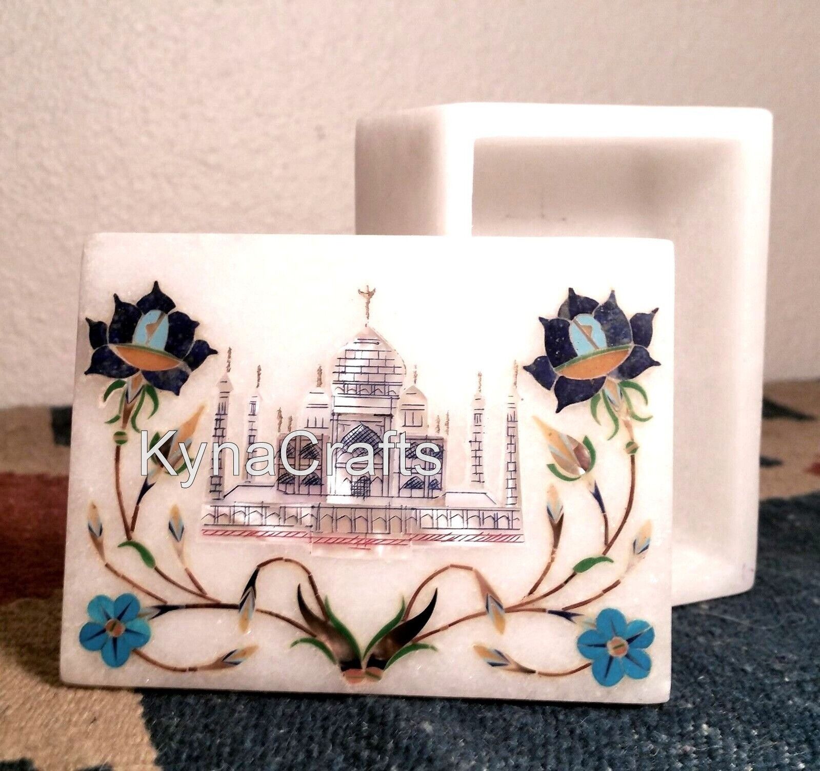 Mother of Pearl Inlay Work Trinket Box White Marble Candy Box for Dining Table