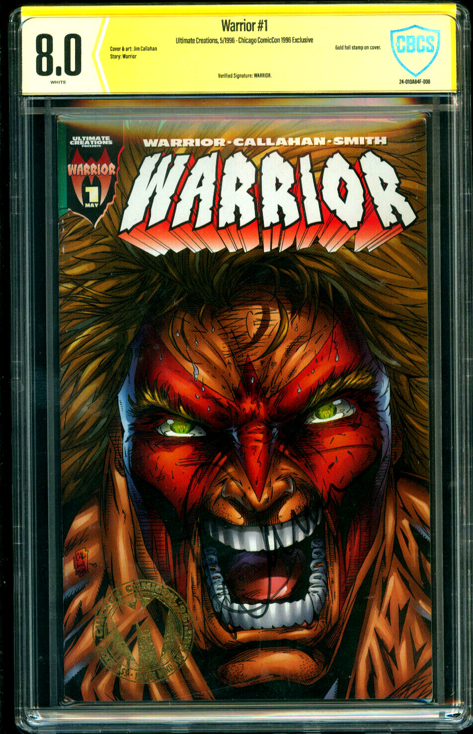 Warrior #1 CBCS 8.0 SS Signed by Ultimate Warrior Gold Variant WWF WWE CGC Comic