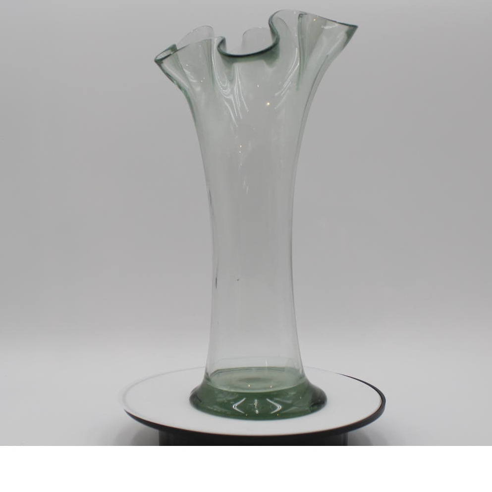 Glass Vase with Green Tint Ruffled Edge 