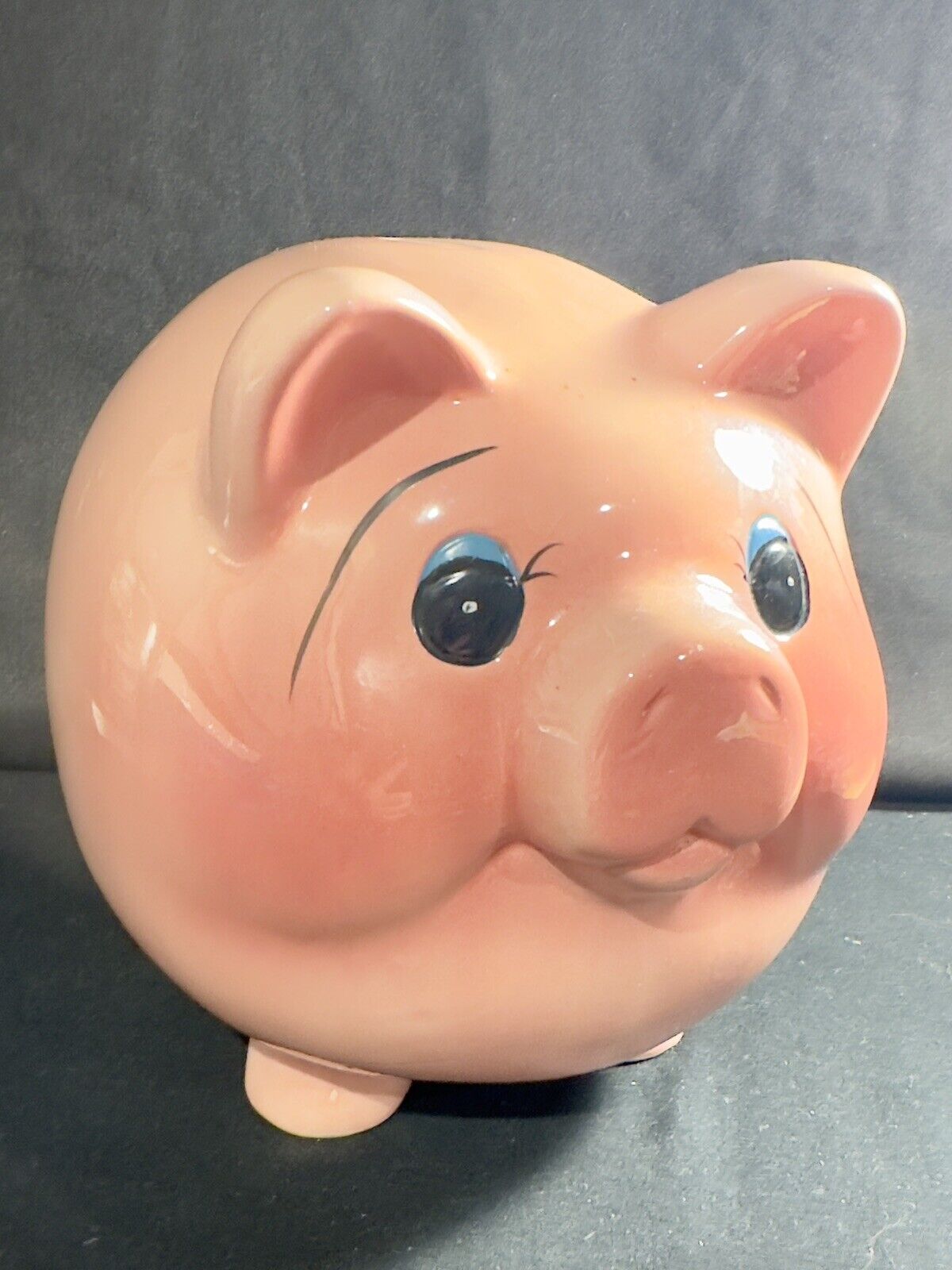 Vintage MCM Ceramic Pink Pig Piggy Bank W/Stopper