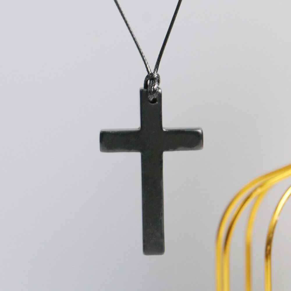 Cross Shaped Pendant Shungite Christian Engraved Necklace EMF Protection Healing