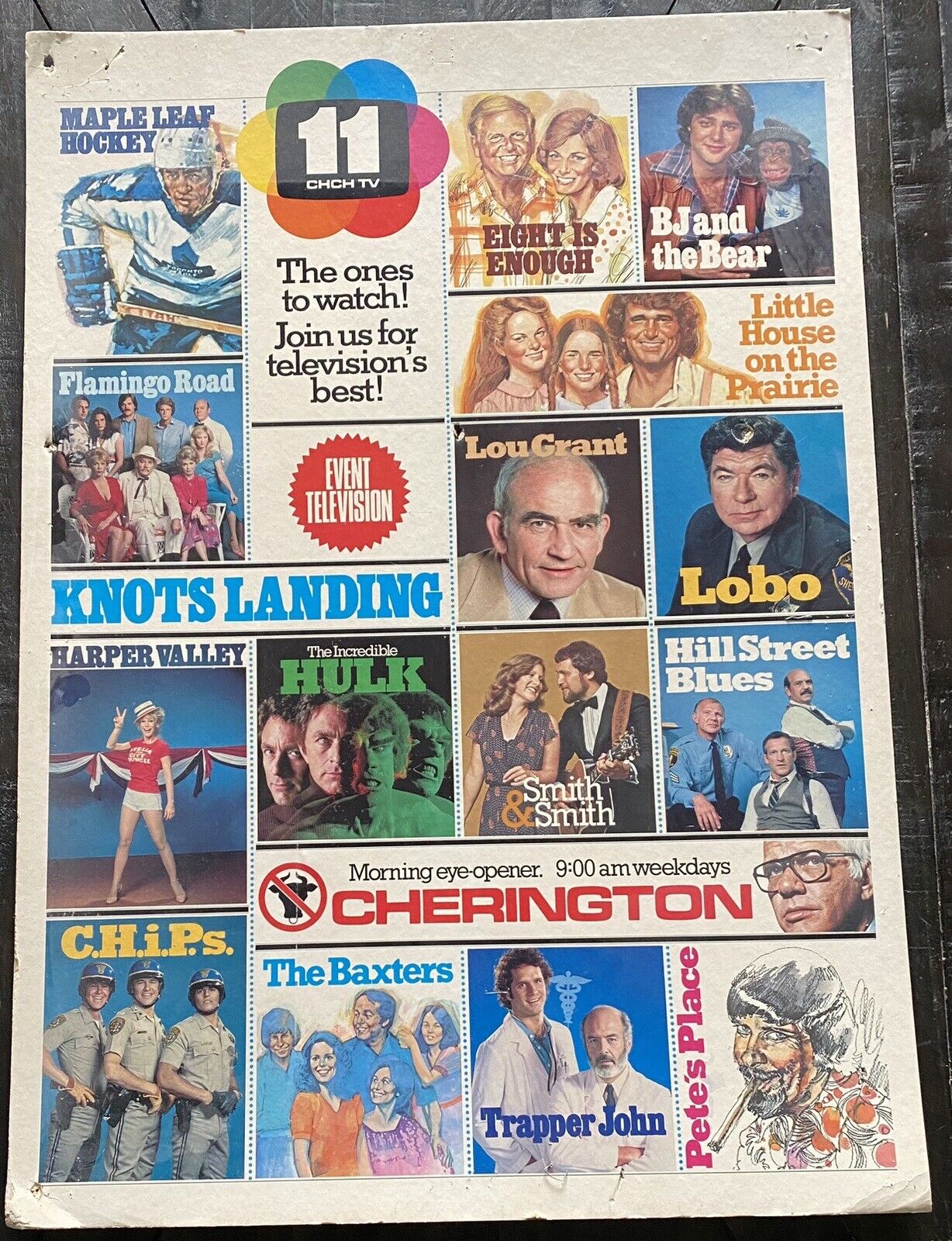Vintage 1970s Promotional TV Shows Poster Board NHL Hockey-Chips-BJ And The Bear