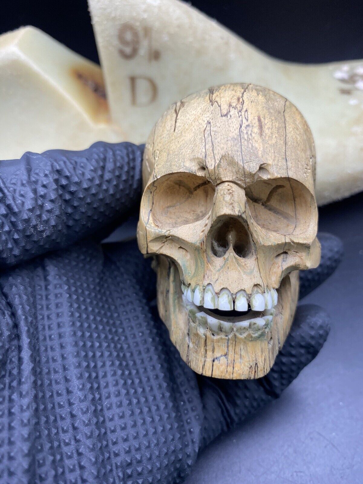 hand carved wooden skull 2.7 Inc High 2. Inc  Width