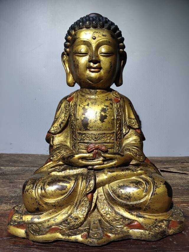 16\'\' bronze gild sculpture home temple decor buddhism Sakyamuni buddha statue