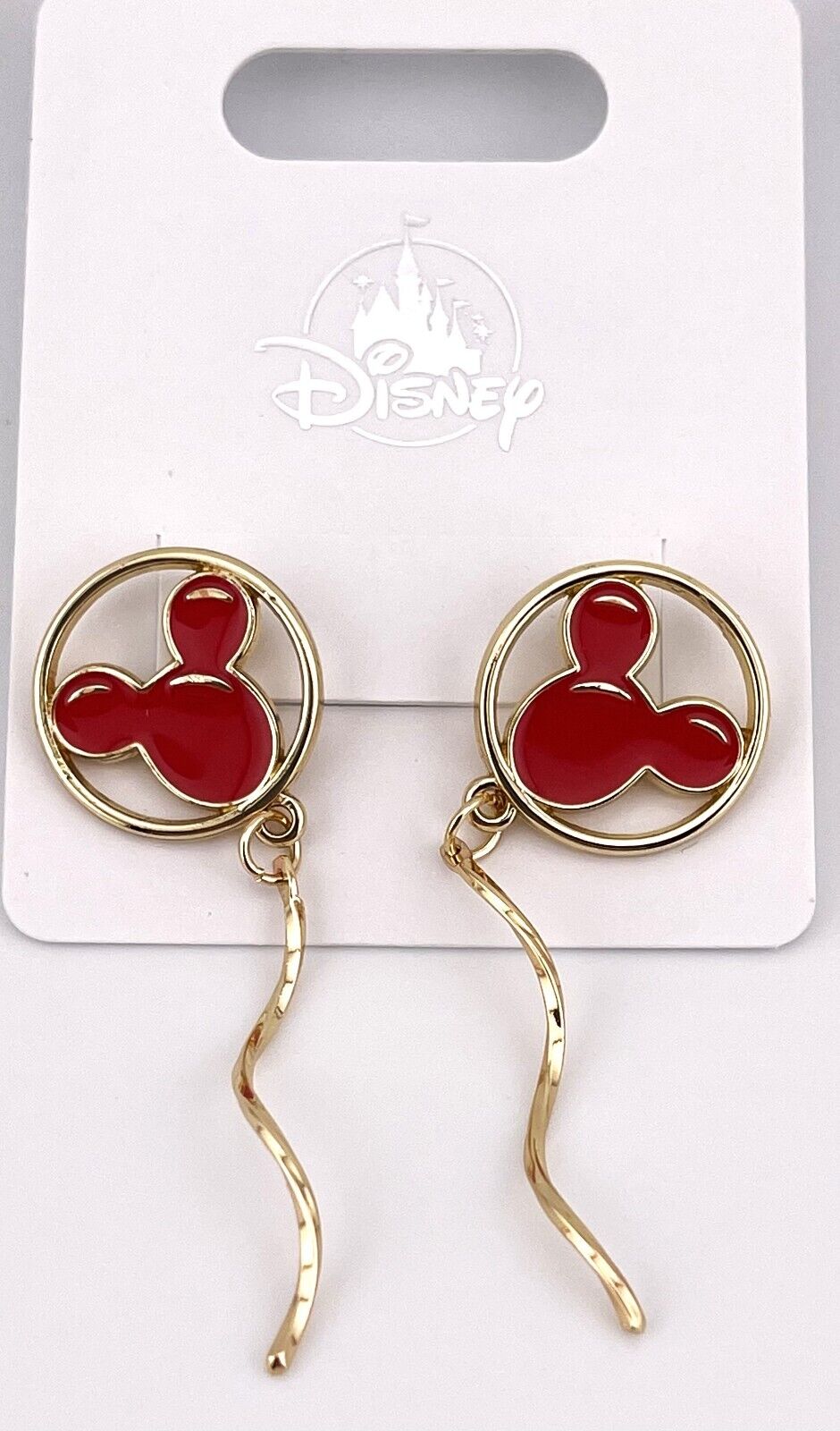 Disney Parks Mickey Mouse Red Balloon Gold Tone Stud Earrings